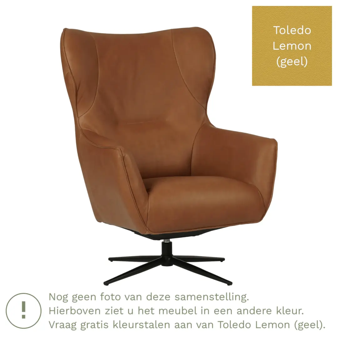 afbeelding van Leren draaifauteuil Leaf - Toledo Lemon (geel) - Stervoet zwart