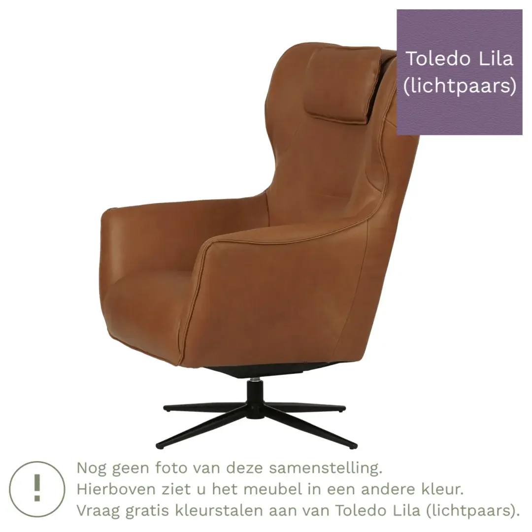 afbeelding van Leren draaifauteuil Leaf - Toledo Lila (lichtpaars) - Stervoet zwart