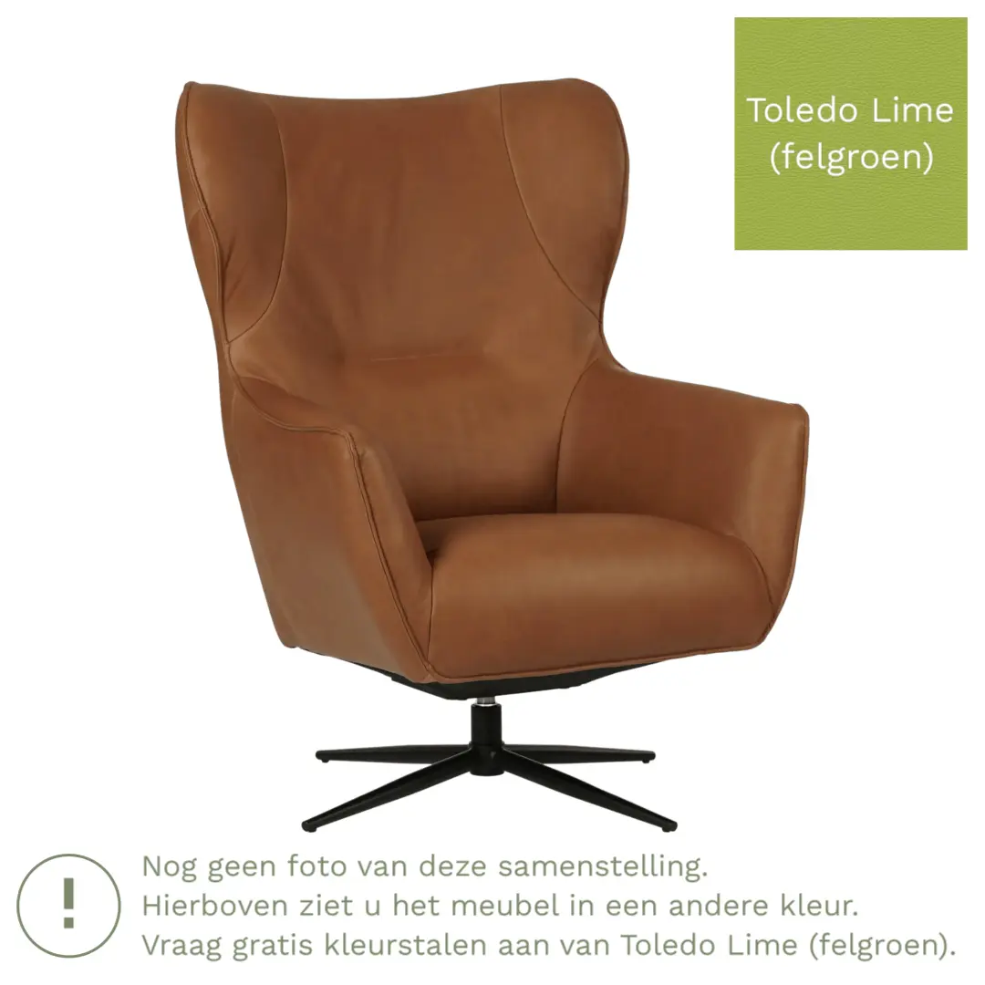 afbeelding van Leren draaifauteuil Leaf - Toledo Lime (felgroen) - Stervoet zwart