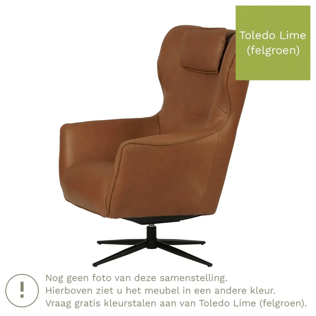 afbeelding van Leren draaifauteuil Leaf - Toledo Lime (felgroen) - Stervoet zwart