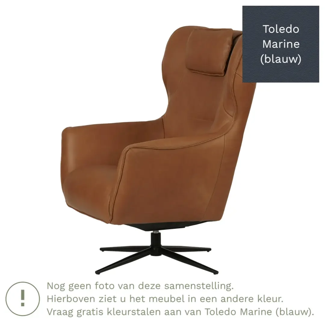 afbeelding van Leren draaifauteuil Leaf - Toledo Marine (blauw) - Stervoet zwart