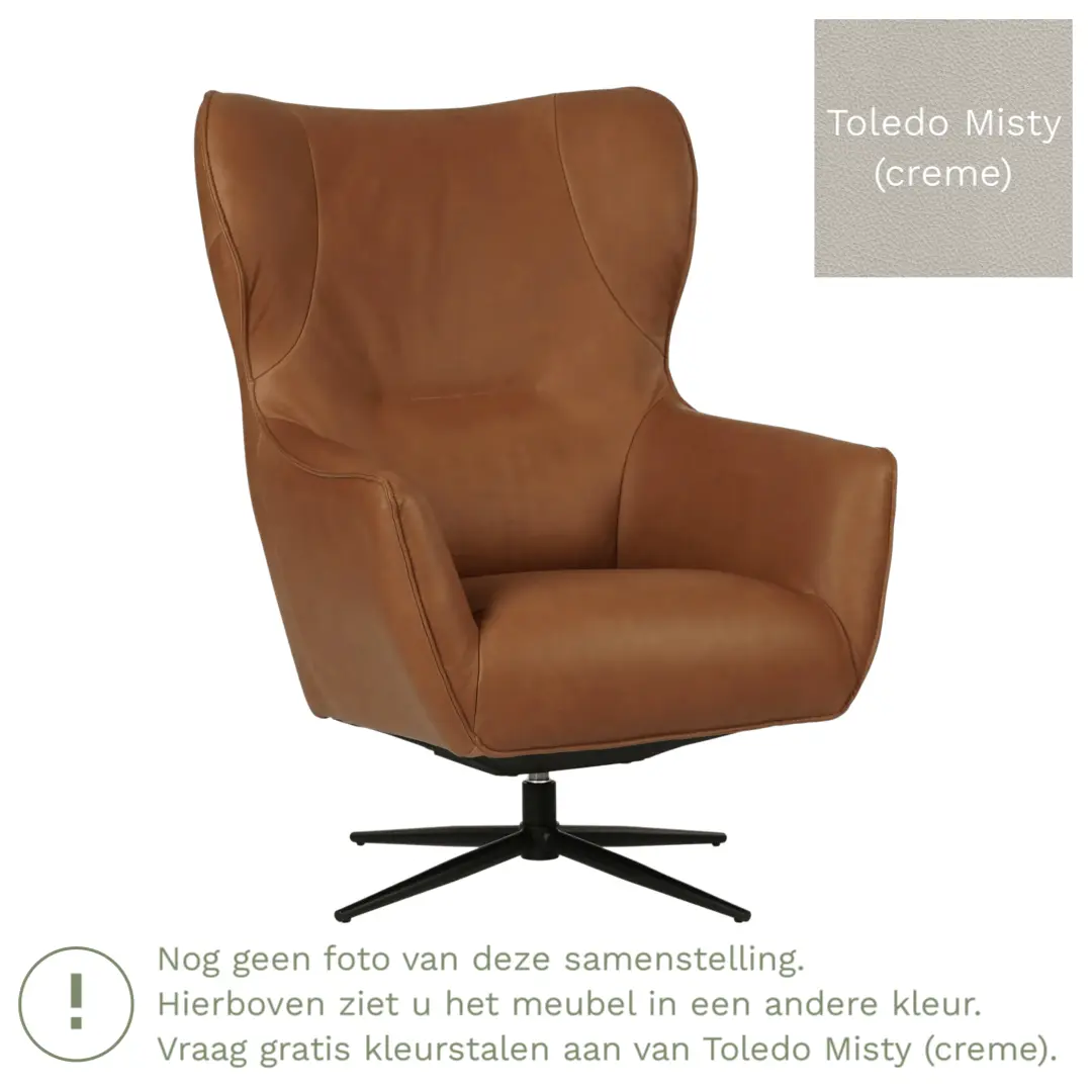 afbeelding van Leren draaifauteuil Leaf - Toledo Misty (crème) - Stervoet zwart