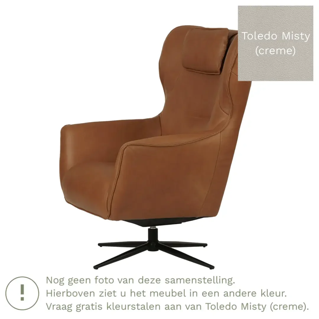 afbeelding van Leren draaifauteuil Leaf - Toledo Misty (crème) - Stervoet zwart
