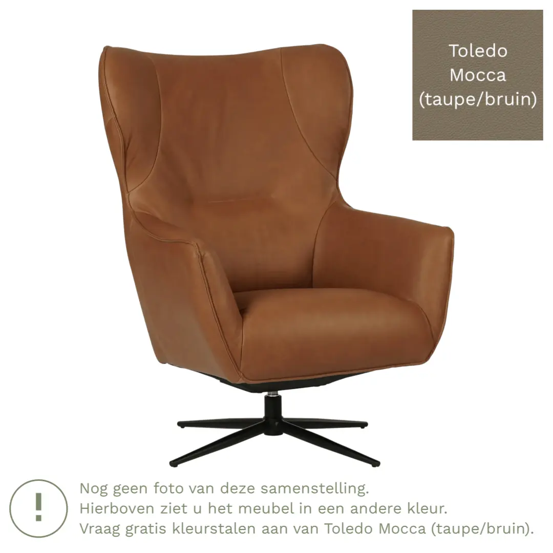 afbeelding van Leren draaifauteuil Leaf - Toledo Mocca (taupe/bruin) - Stervoet zwart