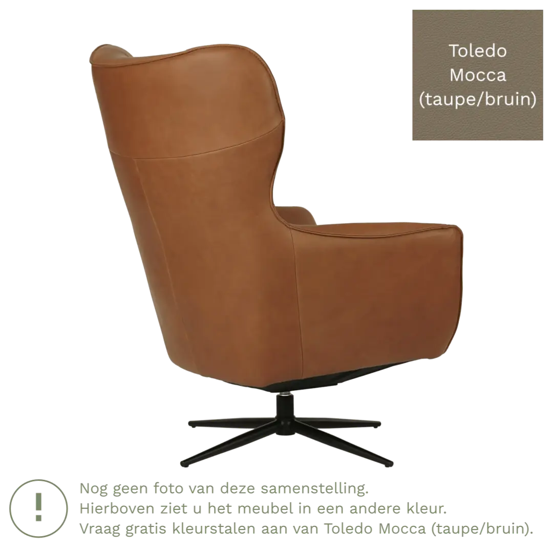 afbeelding van Leren draaifauteuil Leaf - Toledo Mocca (taupe/bruin) - Stervoet zwart