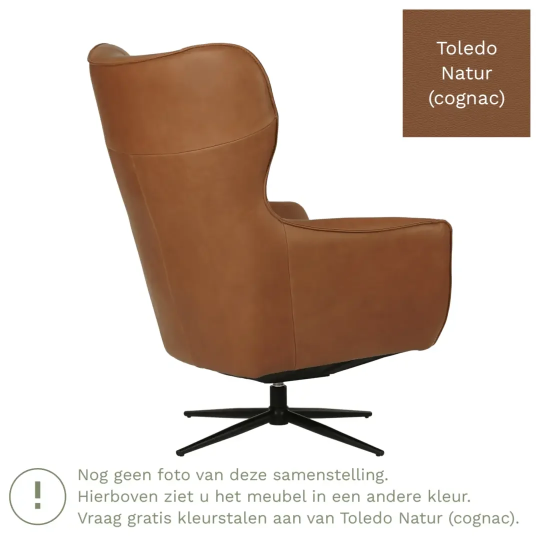 afbeelding van Leren draaifauteuil Leaf - Toledo Natur (cognac) - Stervoet zwart