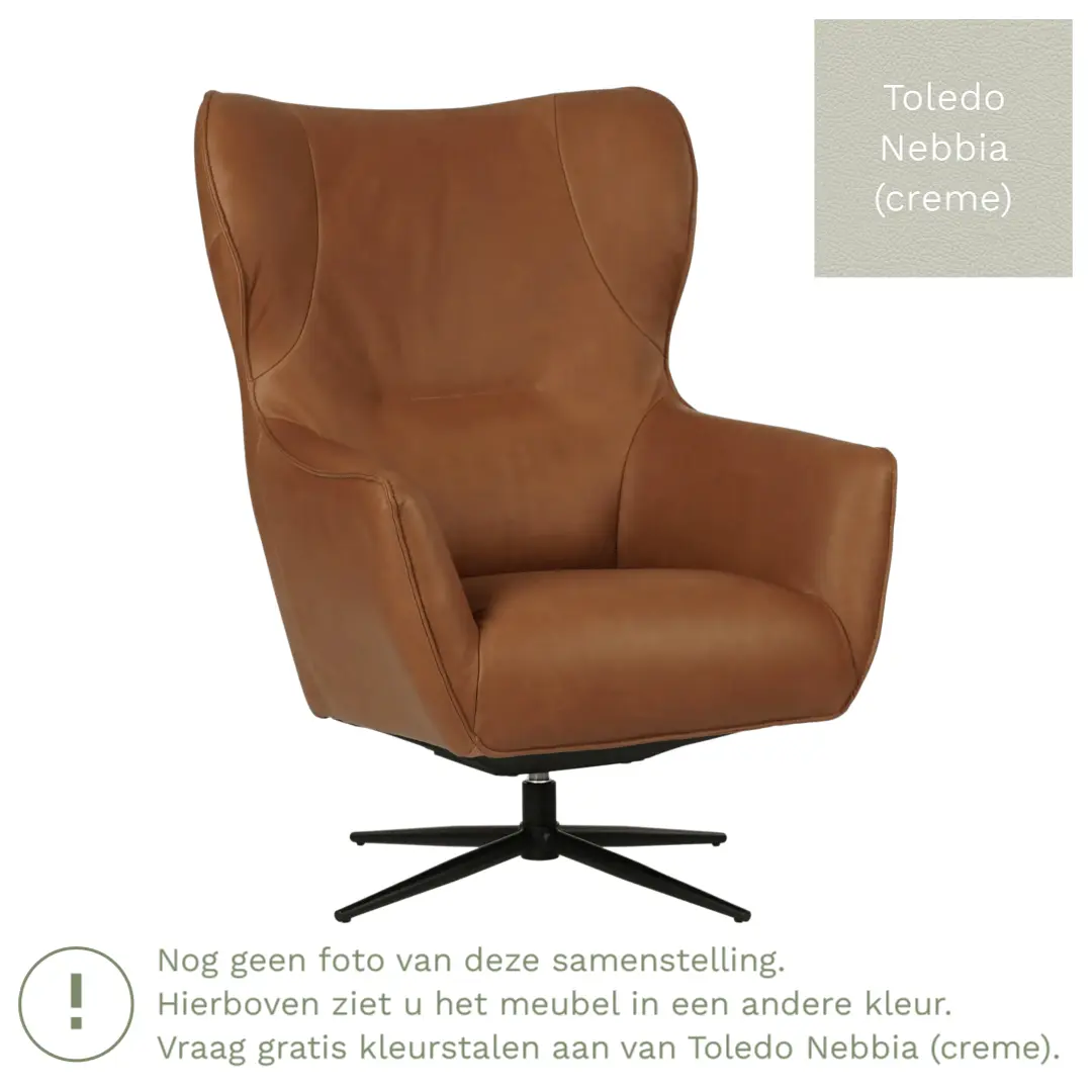 afbeelding van Leren draaifauteuil Leaf - Toledo Nebbia (crème) - Stervoet zwart
