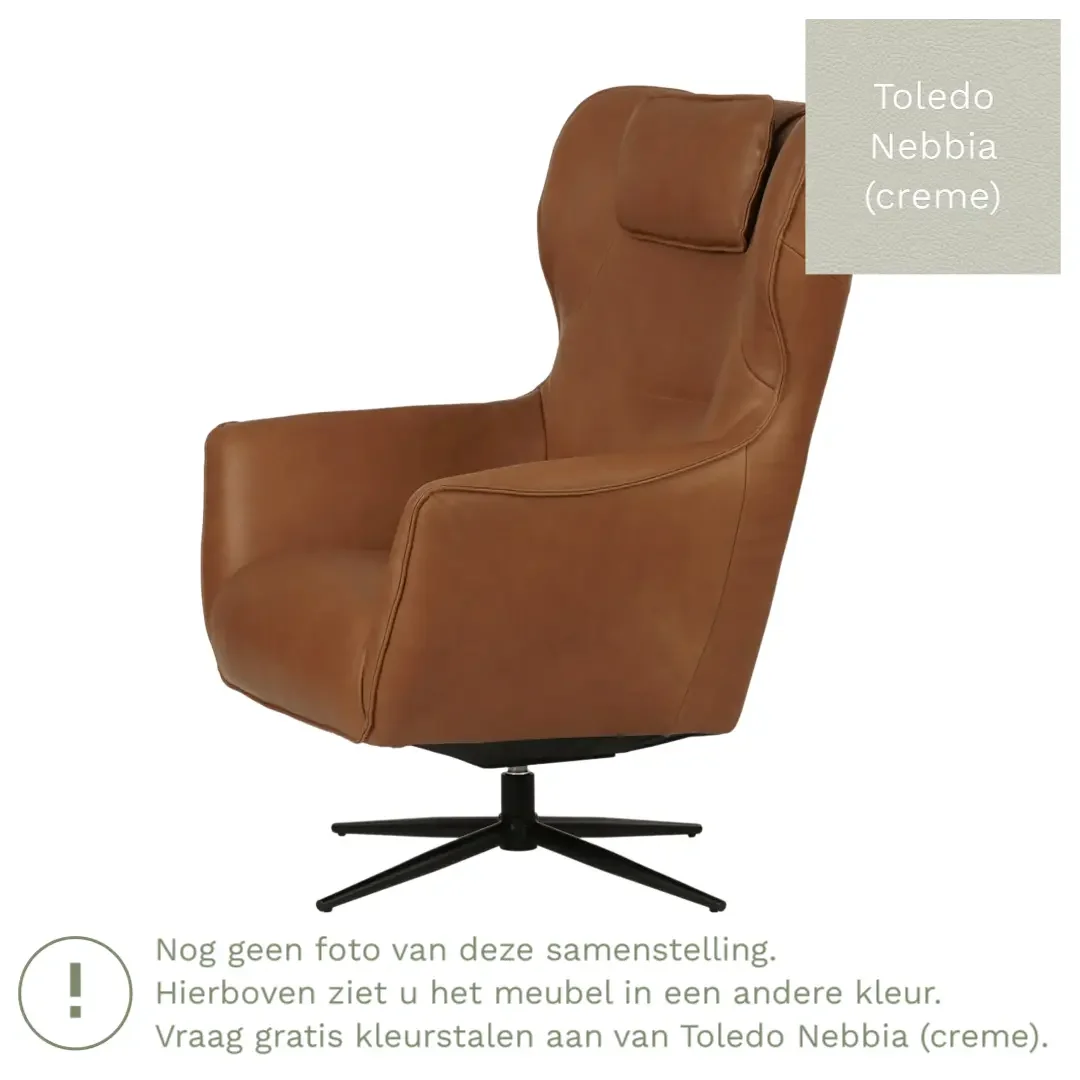 afbeelding van Leren draaifauteuil Leaf - Toledo Nebbia (crème) - Stervoet zwart