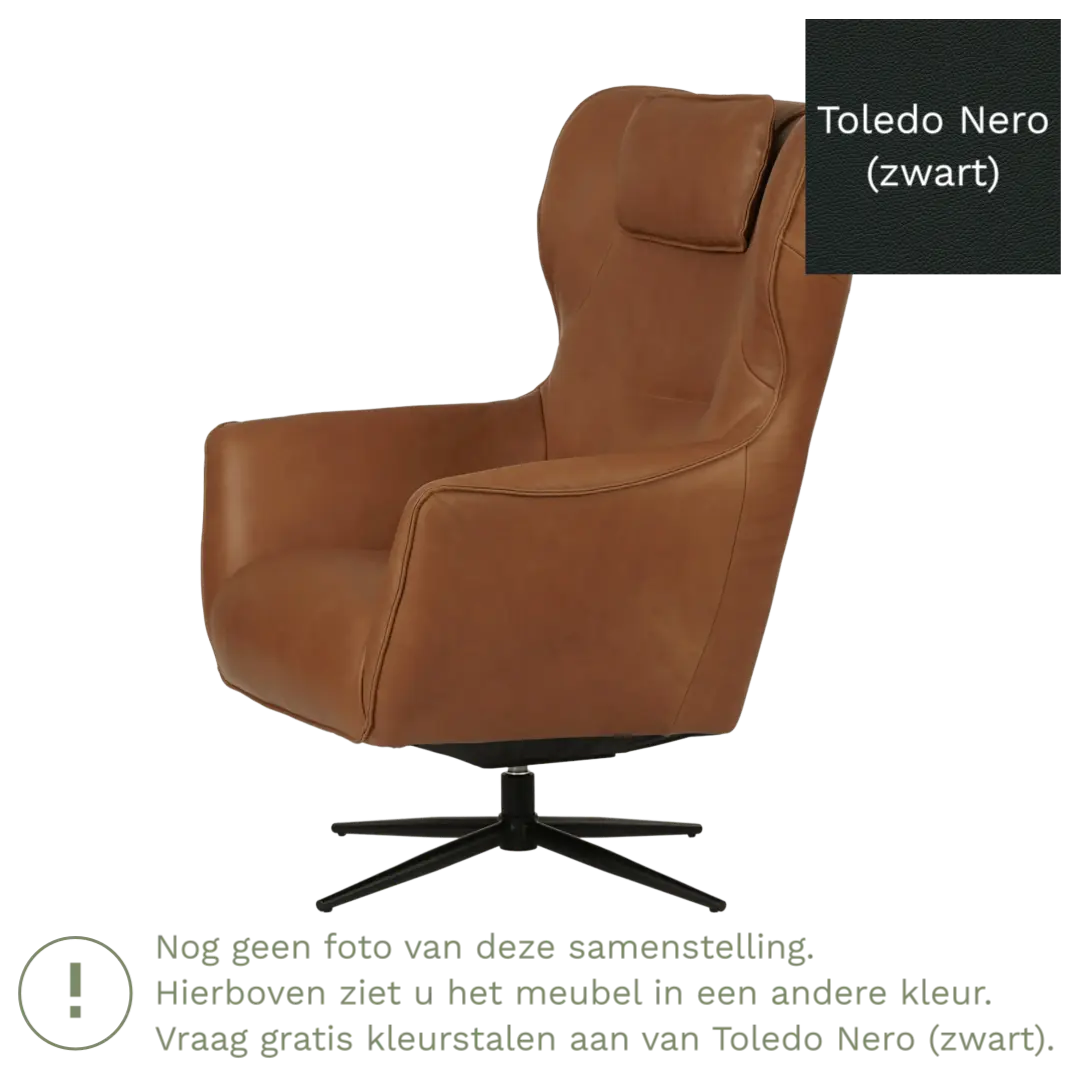 afbeelding van Leren draaifauteuil Leaf - Toledo Nero (zwart) - Stervoet zwart