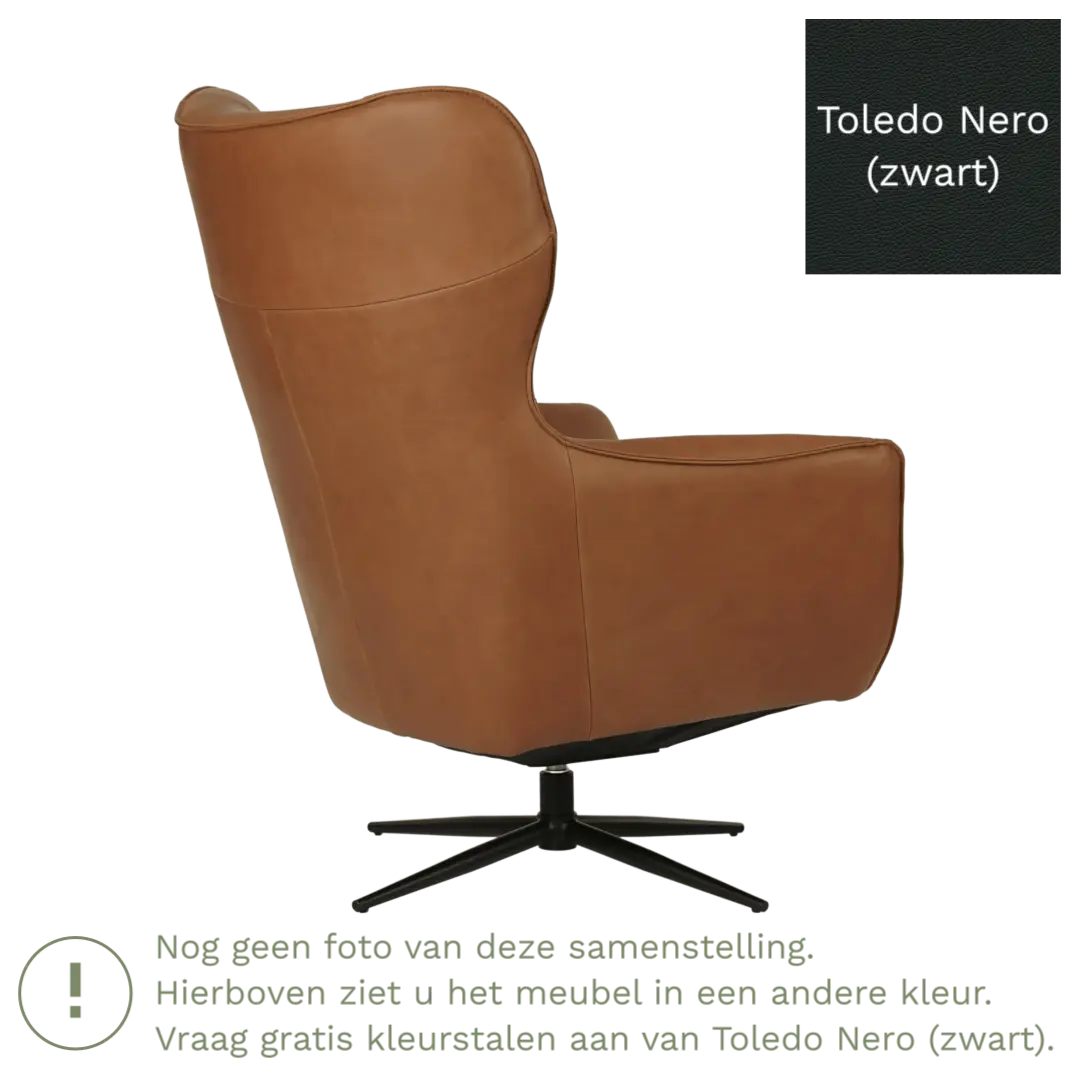 afbeelding van Leren draaifauteuil Leaf - Toledo Nero (zwart) - Stervoet zwart