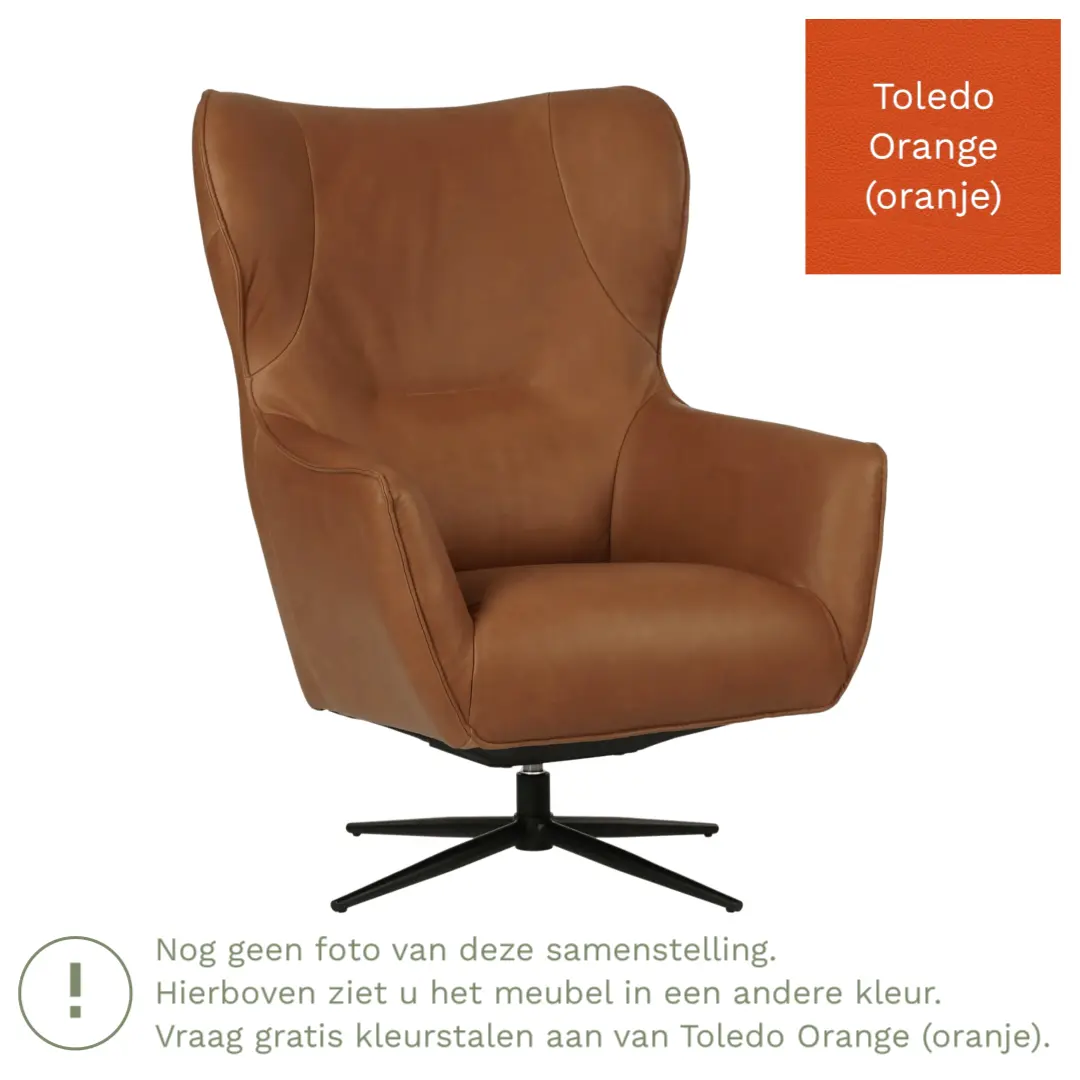 afbeelding van Leren draaifauteuil Leaf - Toledo Orange (oranje) - Stervoet zwart