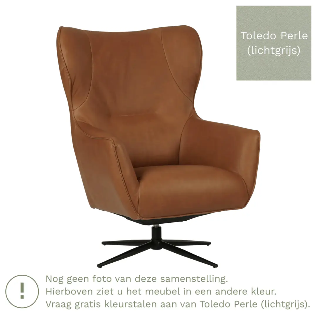 afbeelding van Leren draaifauteuil Leaf - Toledo Perle (lichtgrijs) - Stervoet zwart