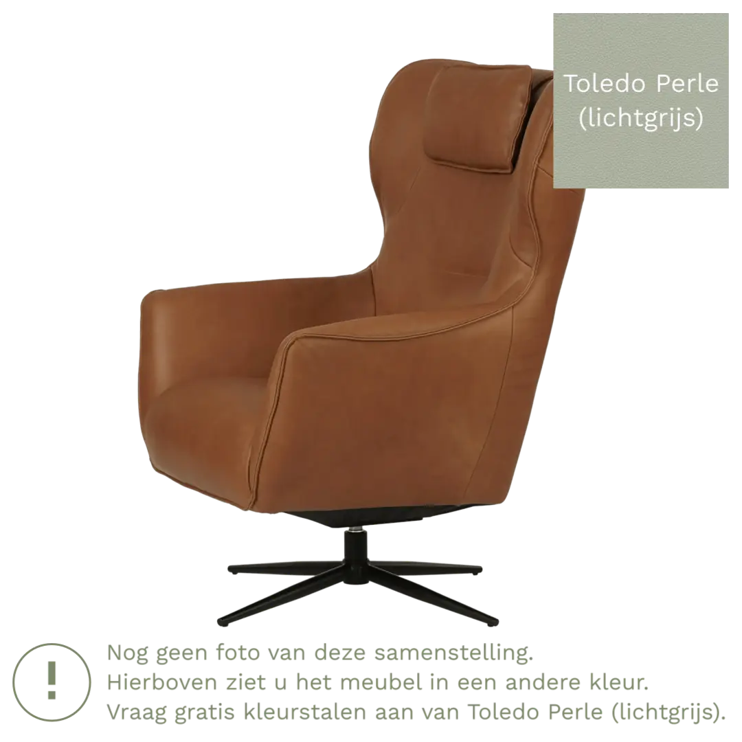 afbeelding van Leren draaifauteuil Leaf - Toledo Perle (lichtgrijs) - Stervoet zwart