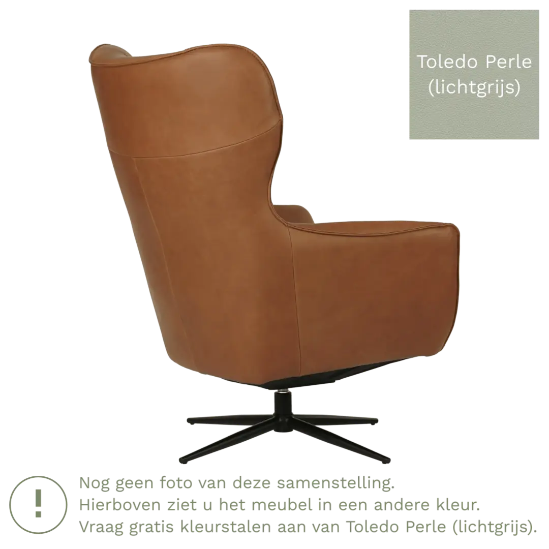 afbeelding van Leren draaifauteuil Leaf - Toledo Perle (lichtgrijs) - Stervoet zwart