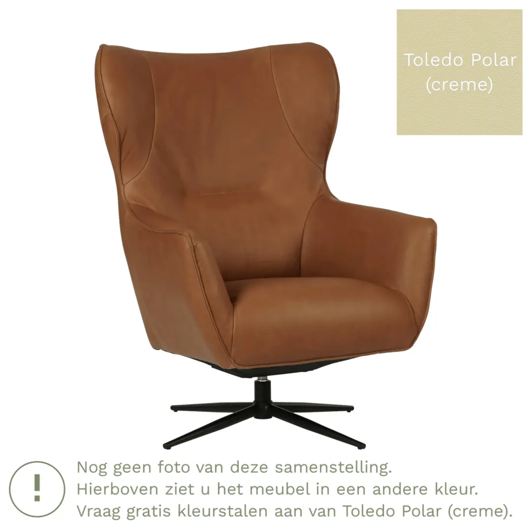 afbeelding van Leren draaifauteuil Leaf - Toledo Polar (crème) - Stervoet zwart