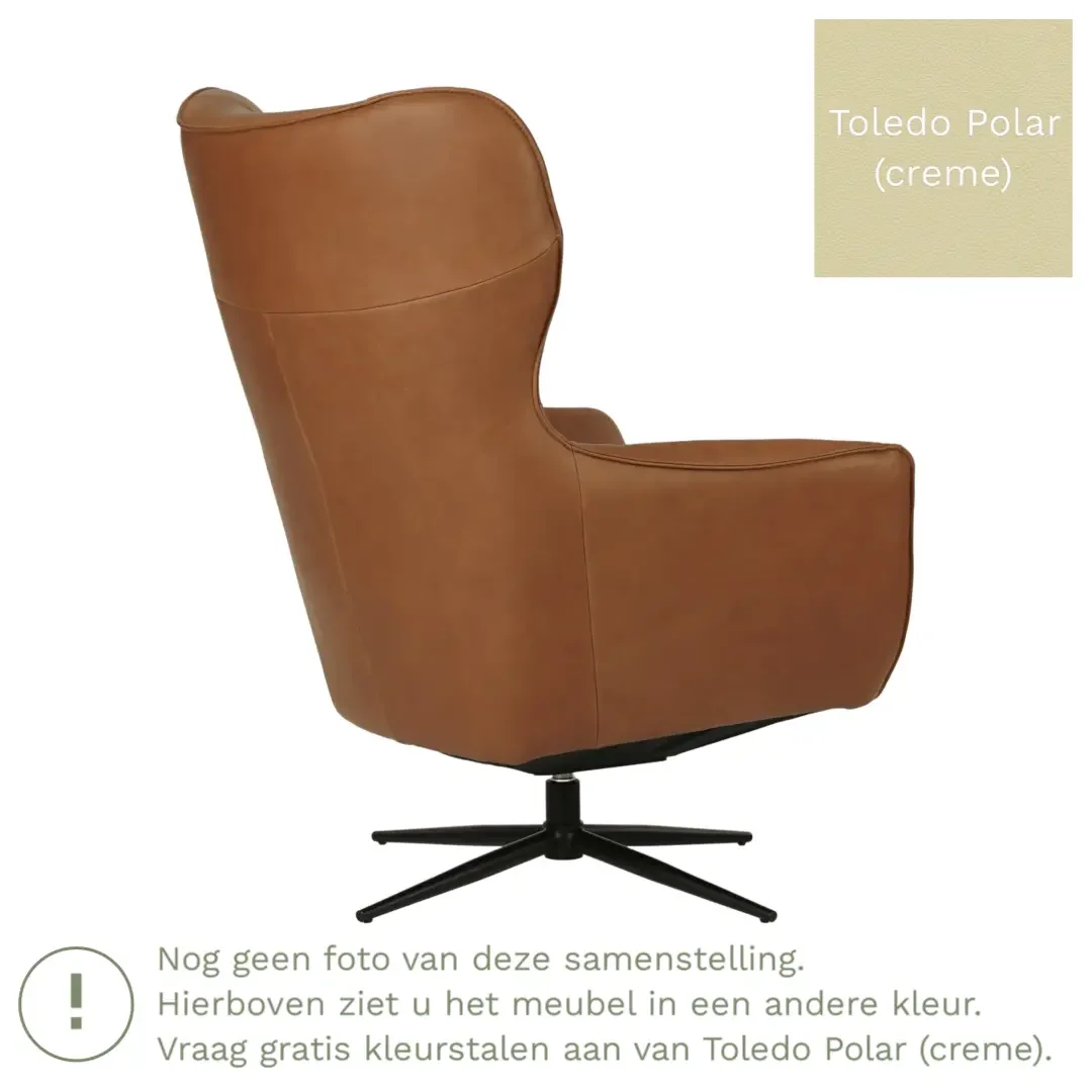 afbeelding van Leren draaifauteuil Leaf - Toledo Polar (crème) - Stervoet zwart