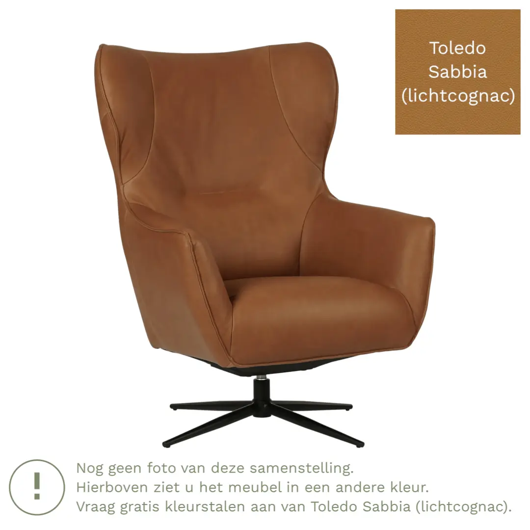 afbeelding van Leren draaifauteuil Leaf - Toledo Sabbia (lichtcognac) - Stervoet zwart