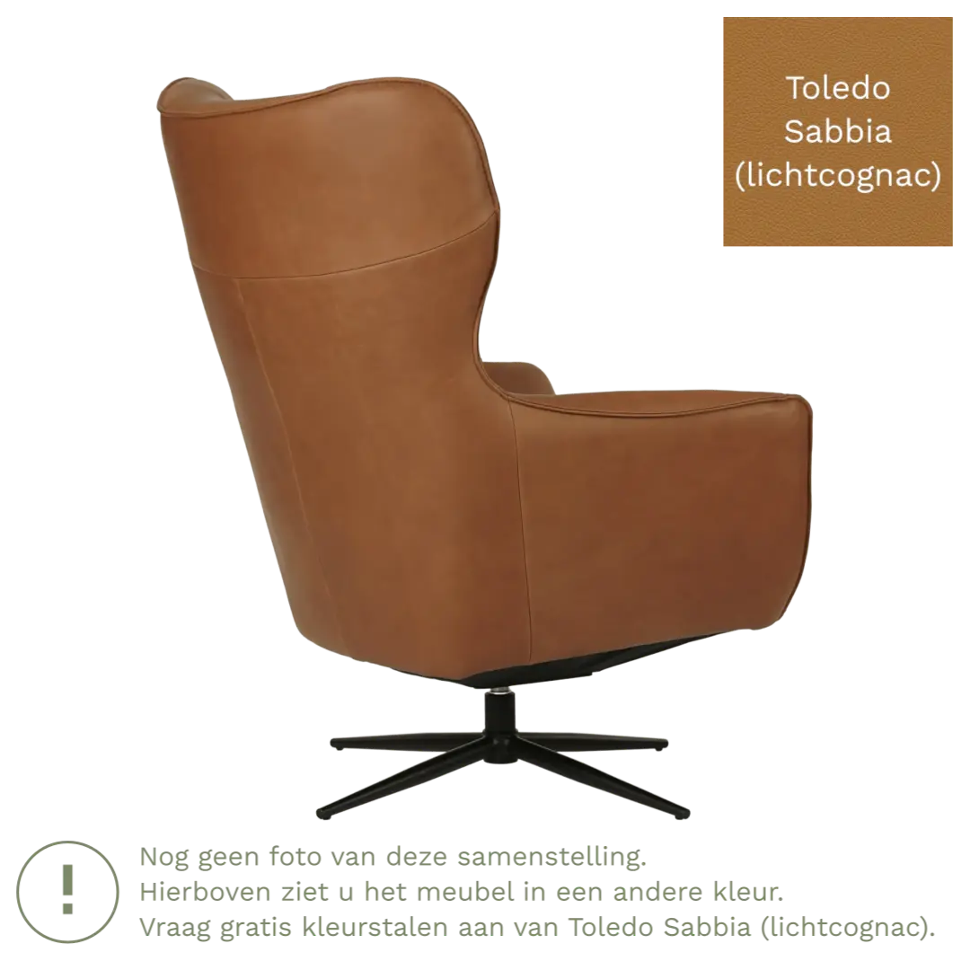 afbeelding van Leren draaifauteuil Leaf - Toledo Sabbia (lichtcognac) - Stervoet zwart