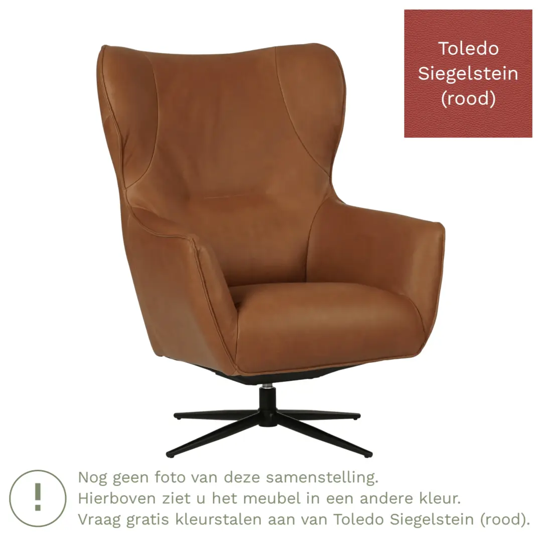 afbeelding van Leren draaifauteuil Leaf - Toledo Siegelstein (rood) - Stervoet zwart