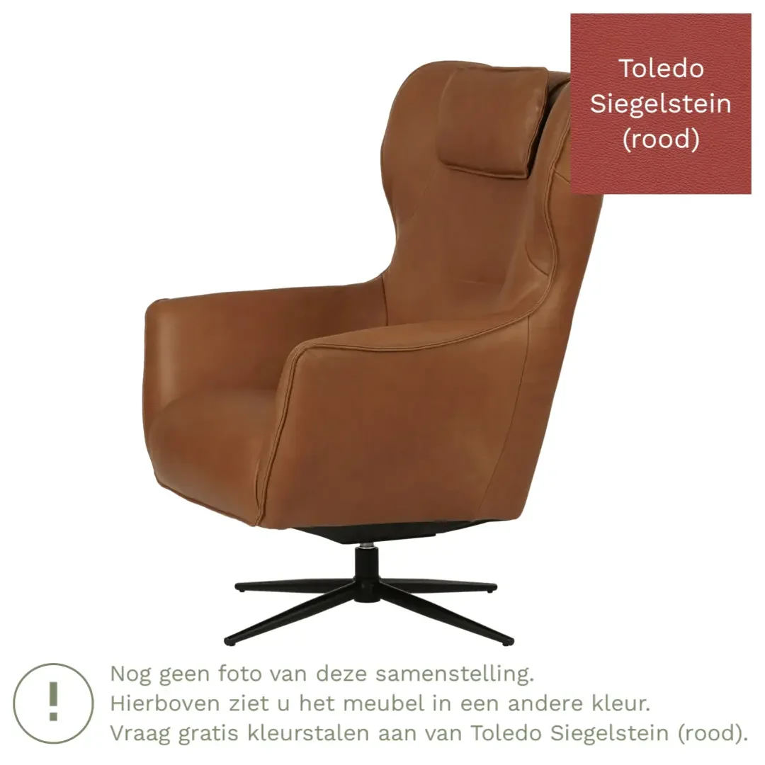 afbeelding van Leren draaifauteuil Leaf - Toledo Siegelstein (rood) - Stervoet zwart