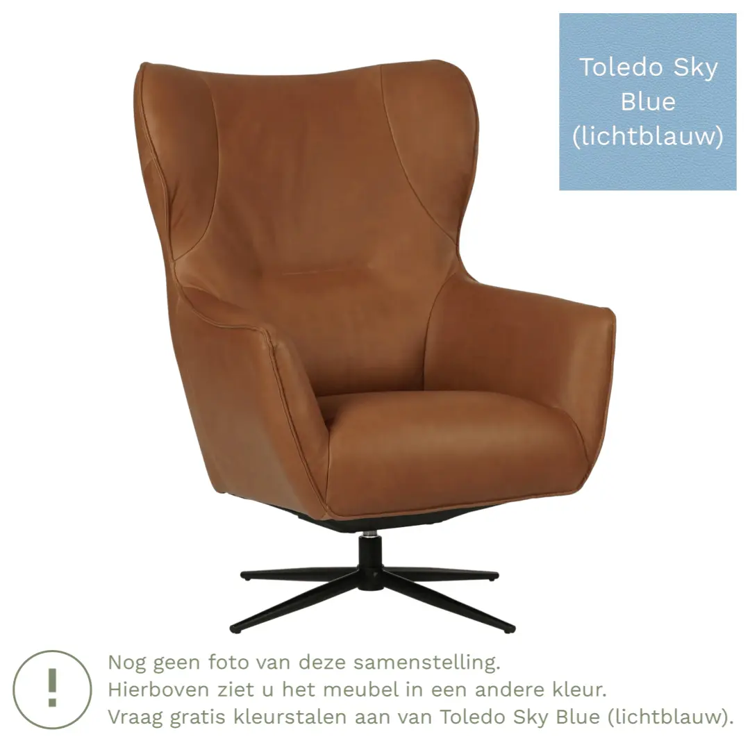 afbeelding van Leren draaifauteuil Leaf - Toledo Sky Blue (lichtblauw) - Stervoet zwart