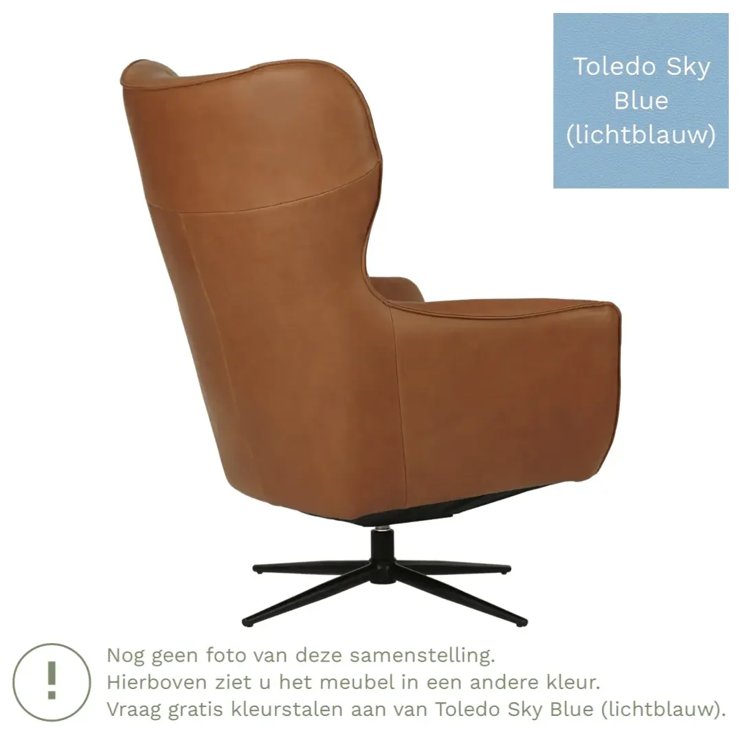 afbeelding van Leren draaifauteuil Leaf - Toledo Sky Blue (lichtblauw) - Stervoet zwart