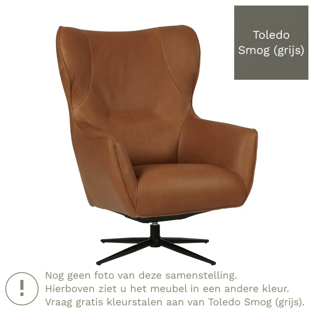 afbeelding van Leren draaifauteuil Leaf - Toledo Smog (grijs) - Stervoet zwart