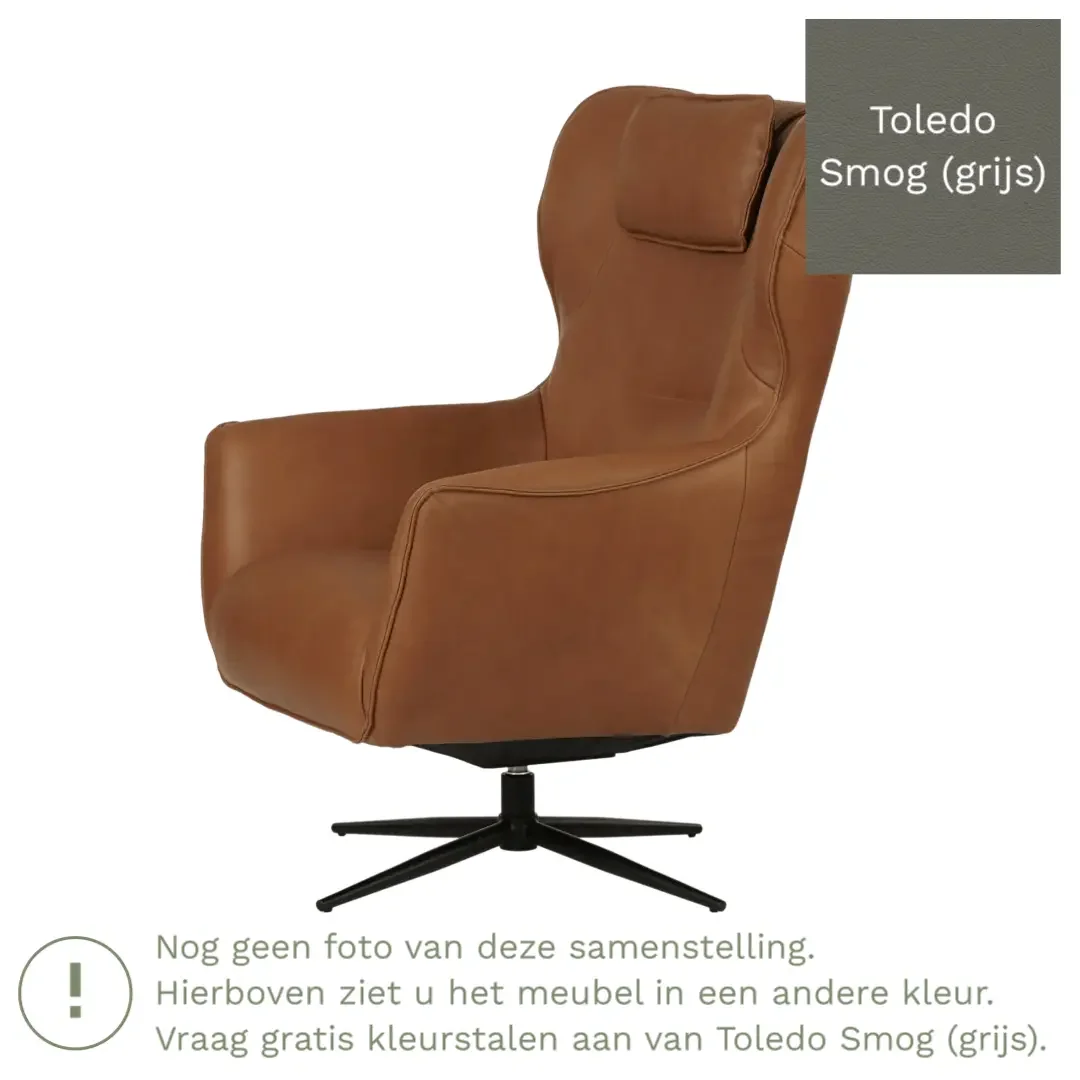 afbeelding van Leren draaifauteuil Leaf - Toledo Smog (grijs) - Stervoet zwart