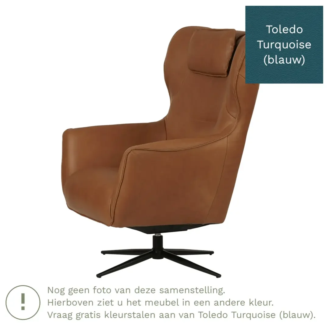 afbeelding van Leren draaifauteuil Leaf - Toledo Turquoise (blauw) - Stervoet zwart