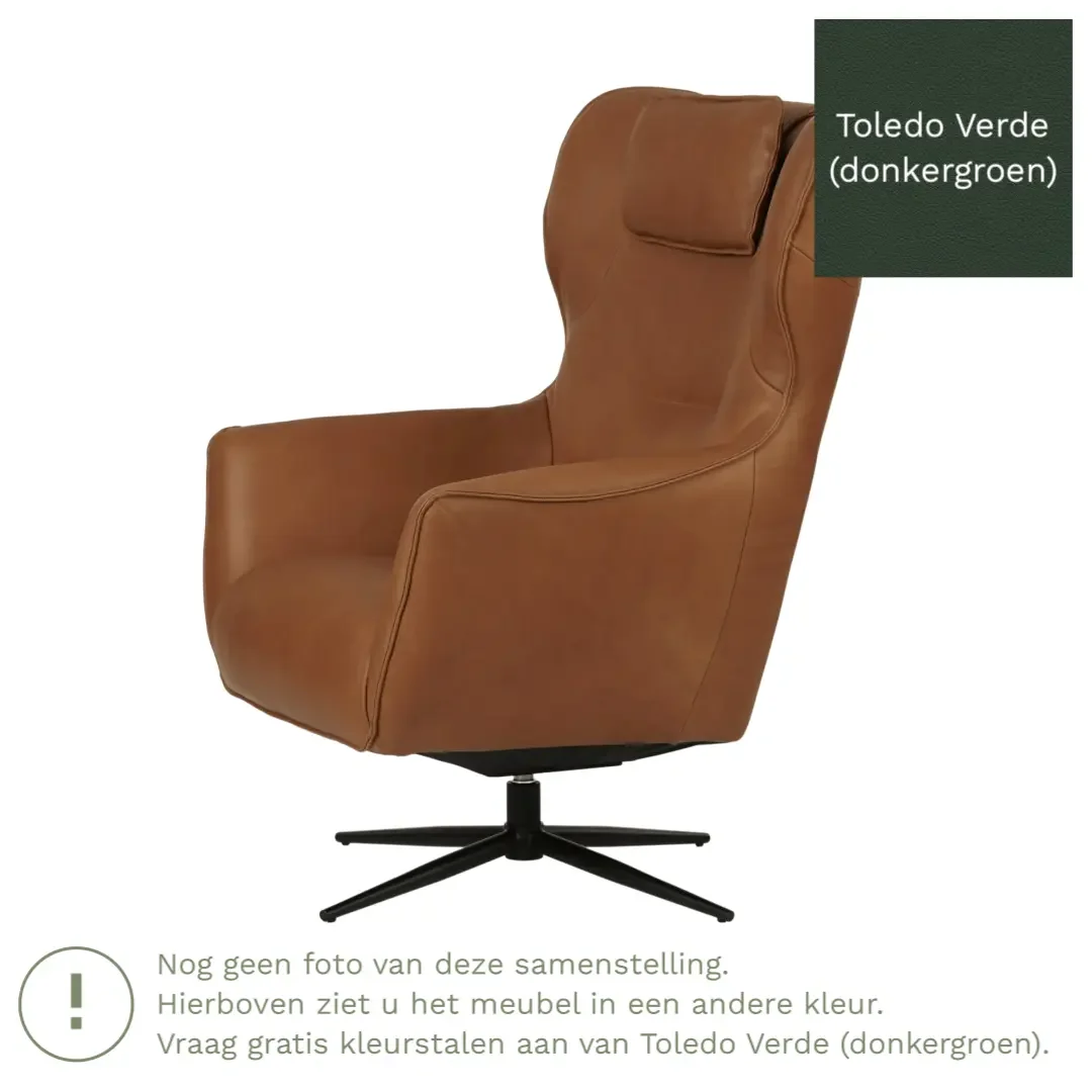 afbeelding van Leren draaifauteuil Leaf - Toledo Verde (donkergroen) - Stervoet zwart