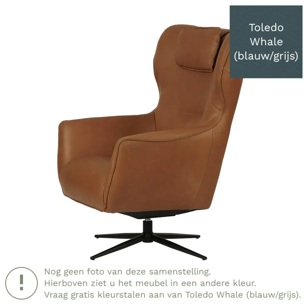 afbeelding van Leren draaifauteuil Leaf - Toledo Whale (blauw/grijs) - Stervoet zwart