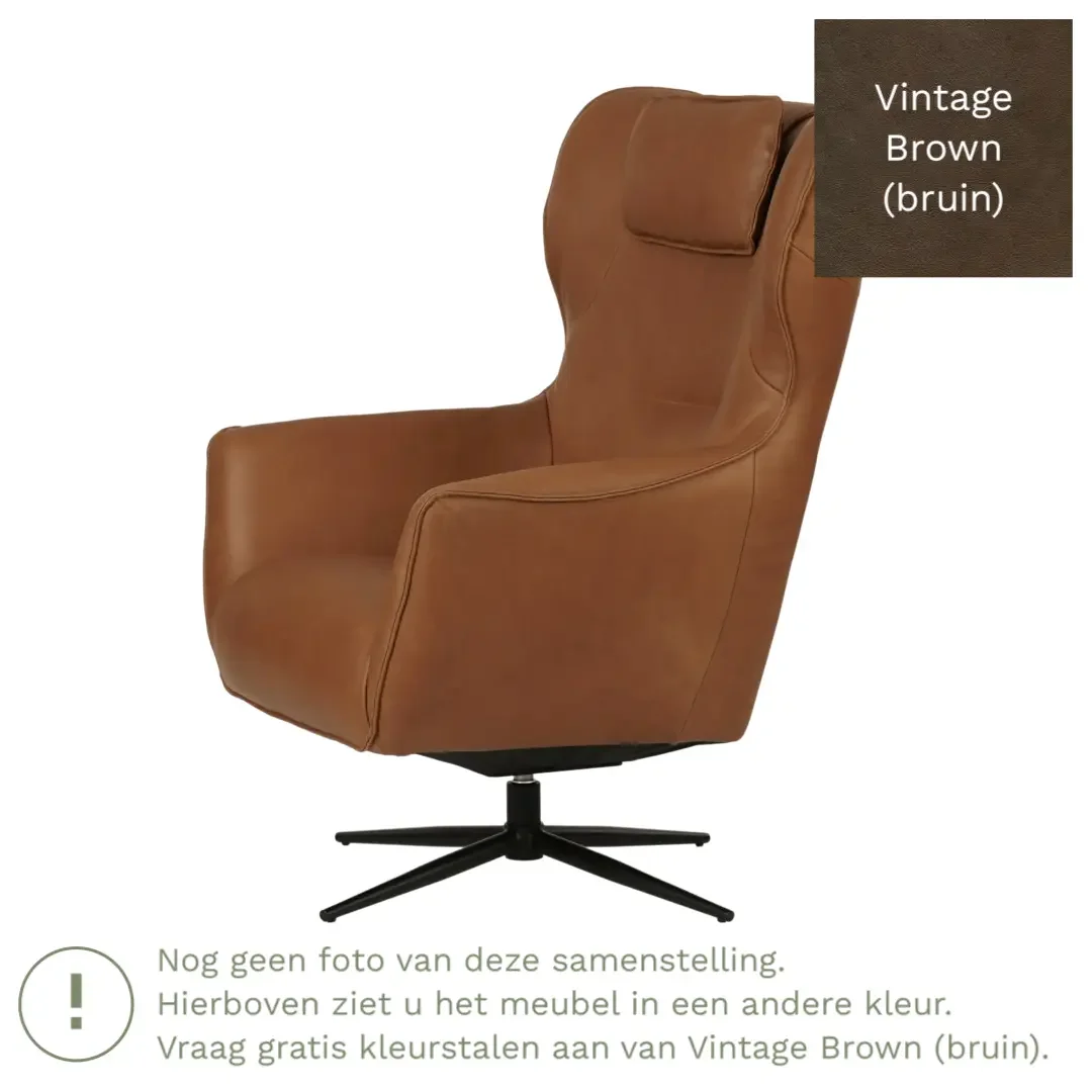 afbeelding van Leren draaifauteuil Leaf - Vintage Brown (bruin) - Stervoet zwart