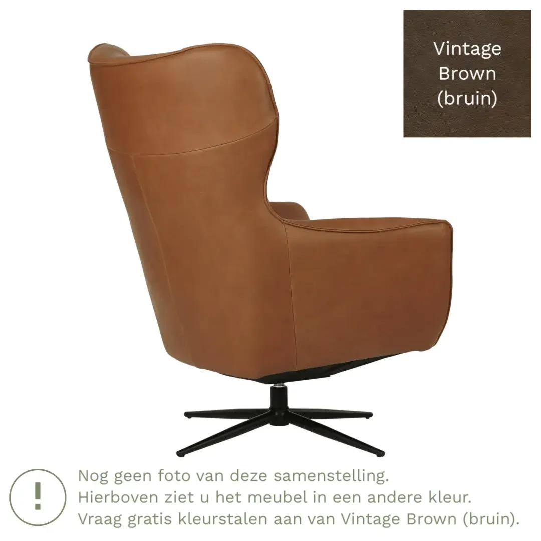 afbeelding van Leren draaifauteuil Leaf - Vintage Brown (bruin) - Stervoet zwart