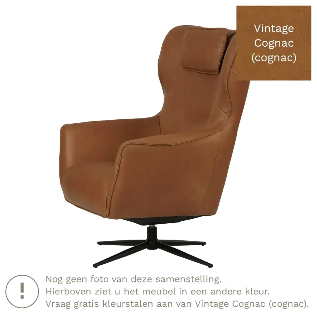 afbeelding van Leren draaifauteuil Leaf - Vintage Cognac (cognac) - Stervoet zwart
