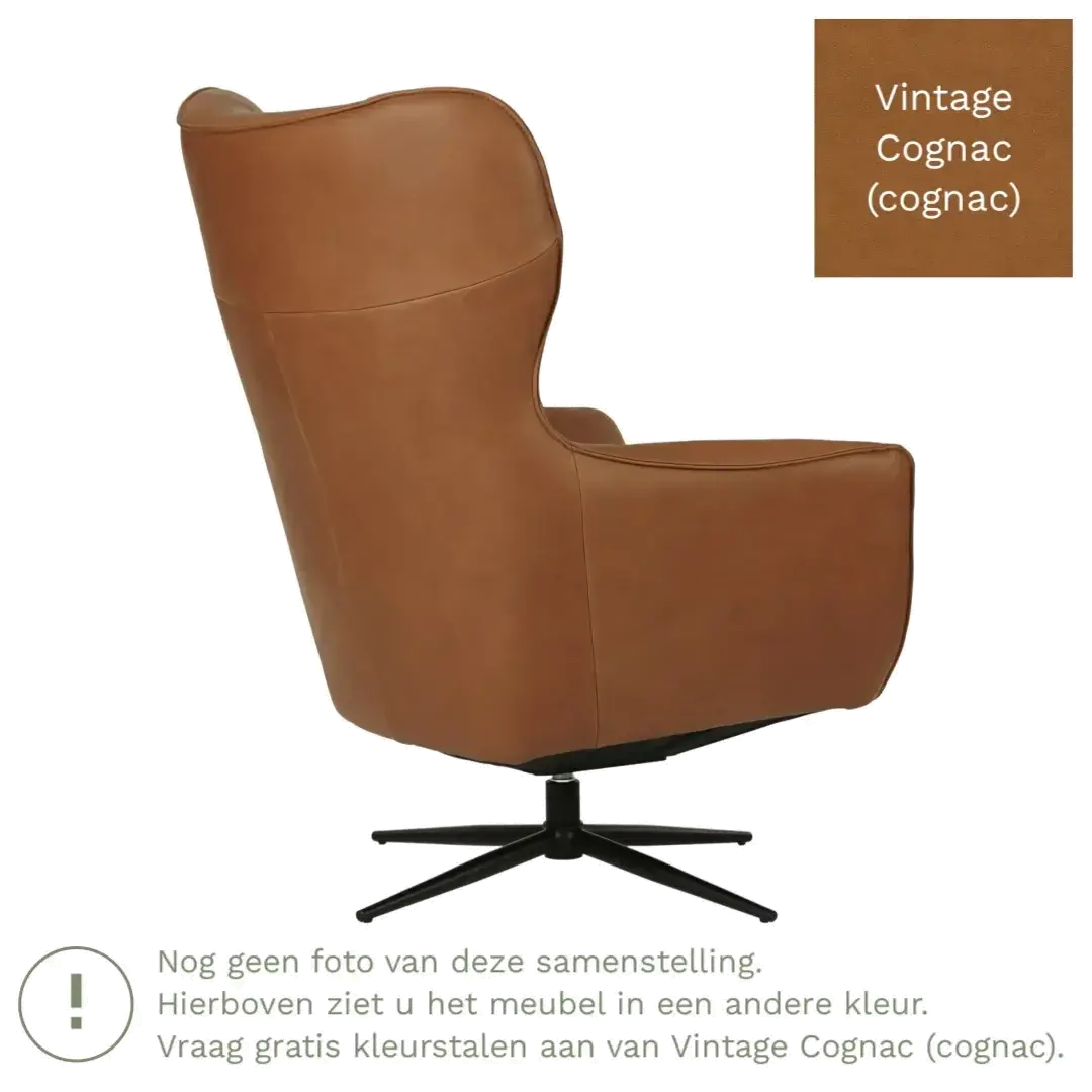 afbeelding van Leren draaifauteuil Leaf - Vintage Cognac (cognac) - Stervoet zwart