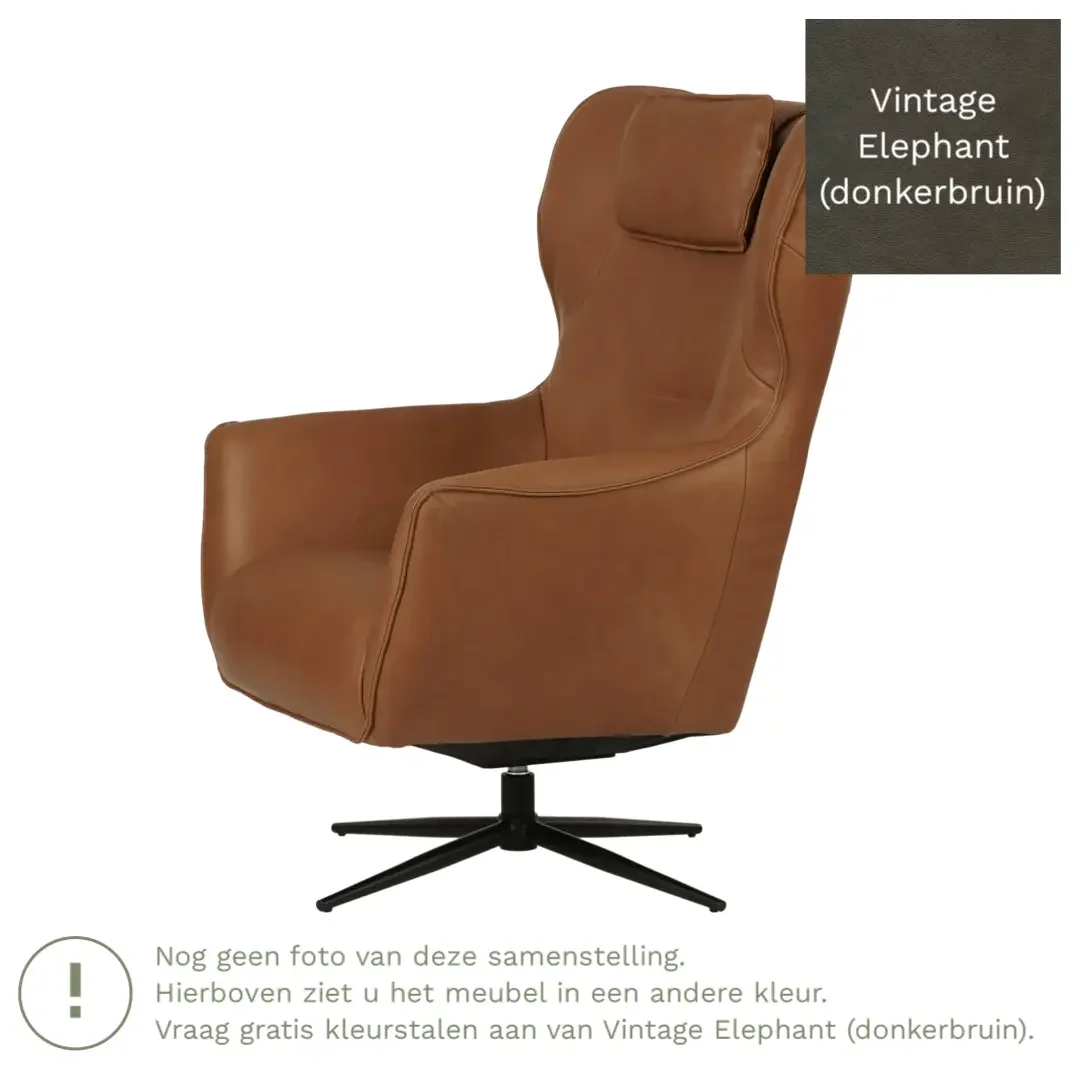 afbeelding van Leren draaifauteuil Leaf - Vintage Elephant (donkerbruin) - Stervoet zwart