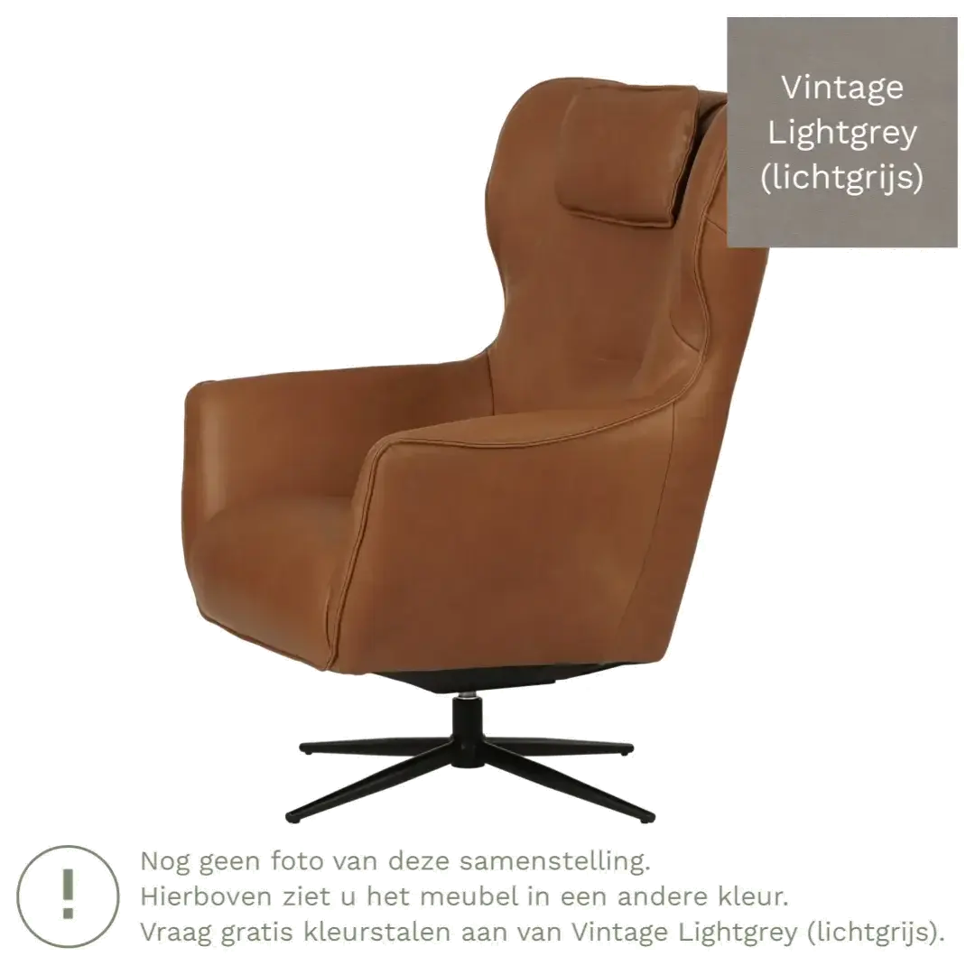 afbeelding van Leren draaifauteuil Leaf - Vintage Lightgrey (lichtgrijs) - Stervoet zwart
