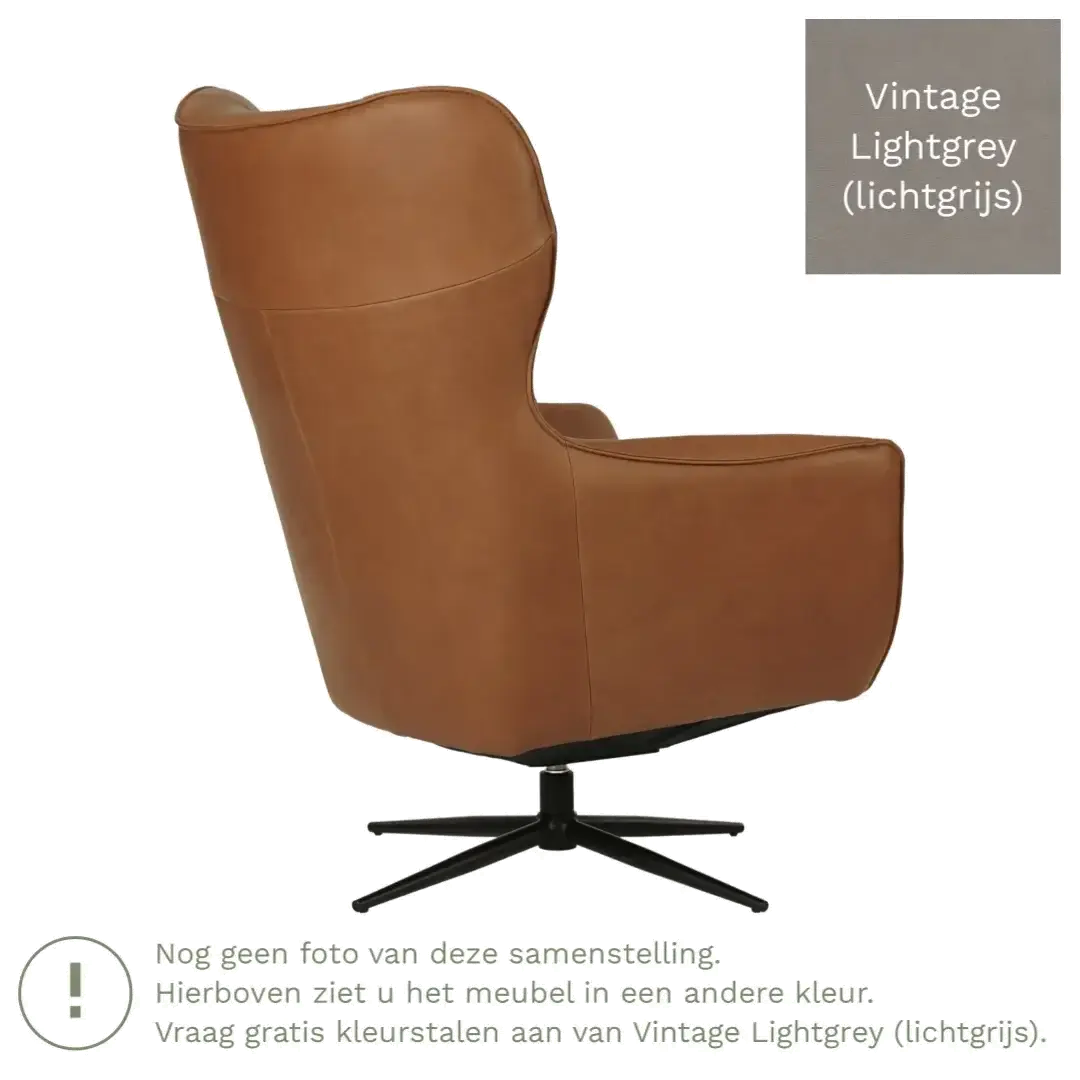 afbeelding van Leren draaifauteuil Leaf - Vintage Lightgrey (lichtgrijs) - Stervoet zwart