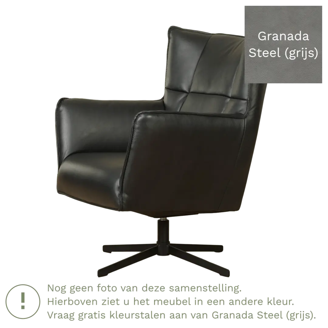 afbeelding van Leren draaifauteuil Lovely - Granada Steel (grijs)