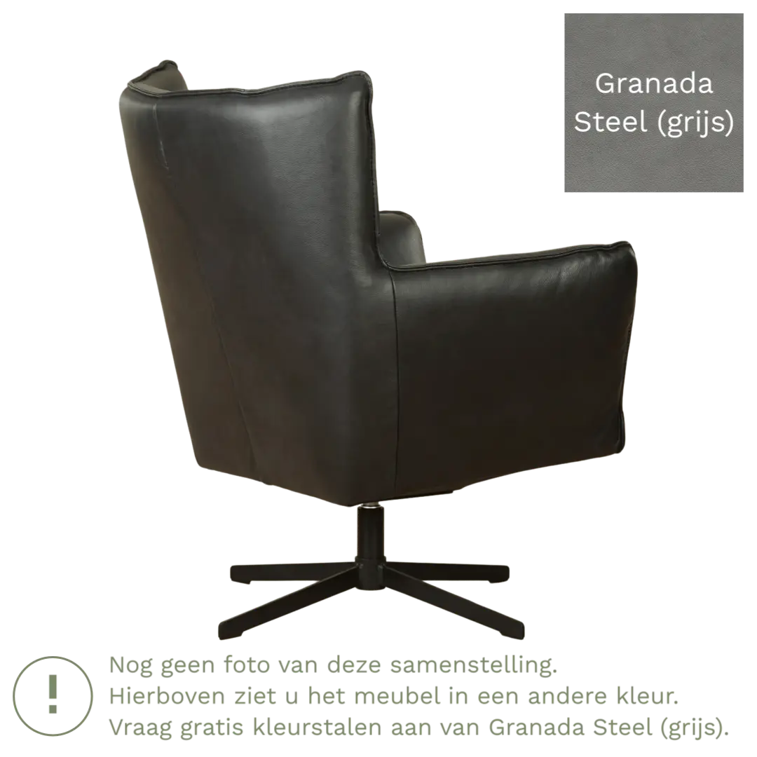 afbeelding van Leren draaifauteuil Lovely - Granada Steel (grijs)