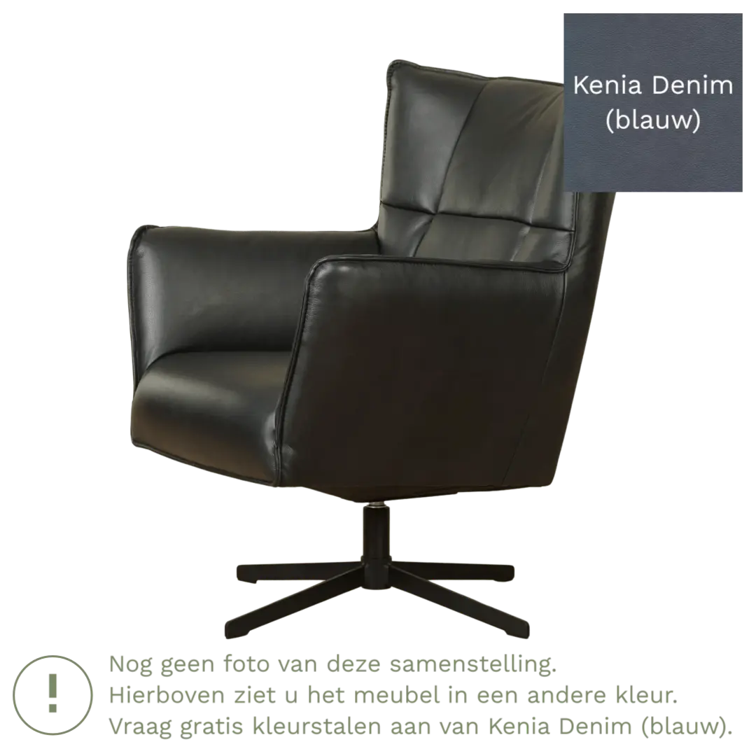 afbeelding van Leren draaifauteuil Lovely - Kenia Denim (blauw)
