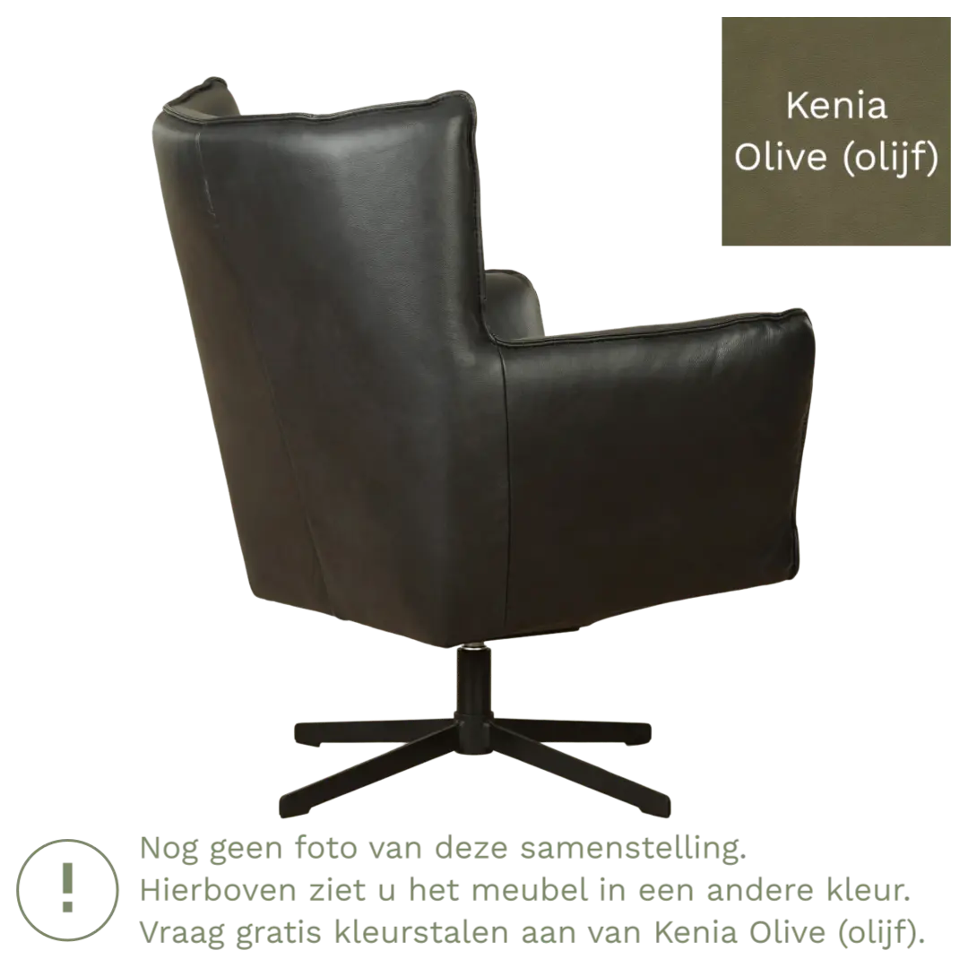 afbeelding van Leren draaifauteuil Lovely - Kenia Olive (olijf)