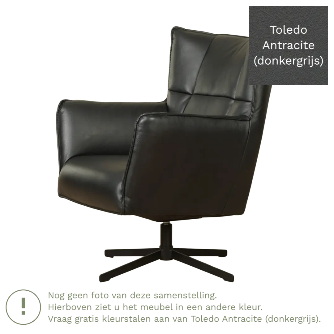 afbeelding van Leren draaifauteuil Lovely - Toledo Antracite (donkergrijs)