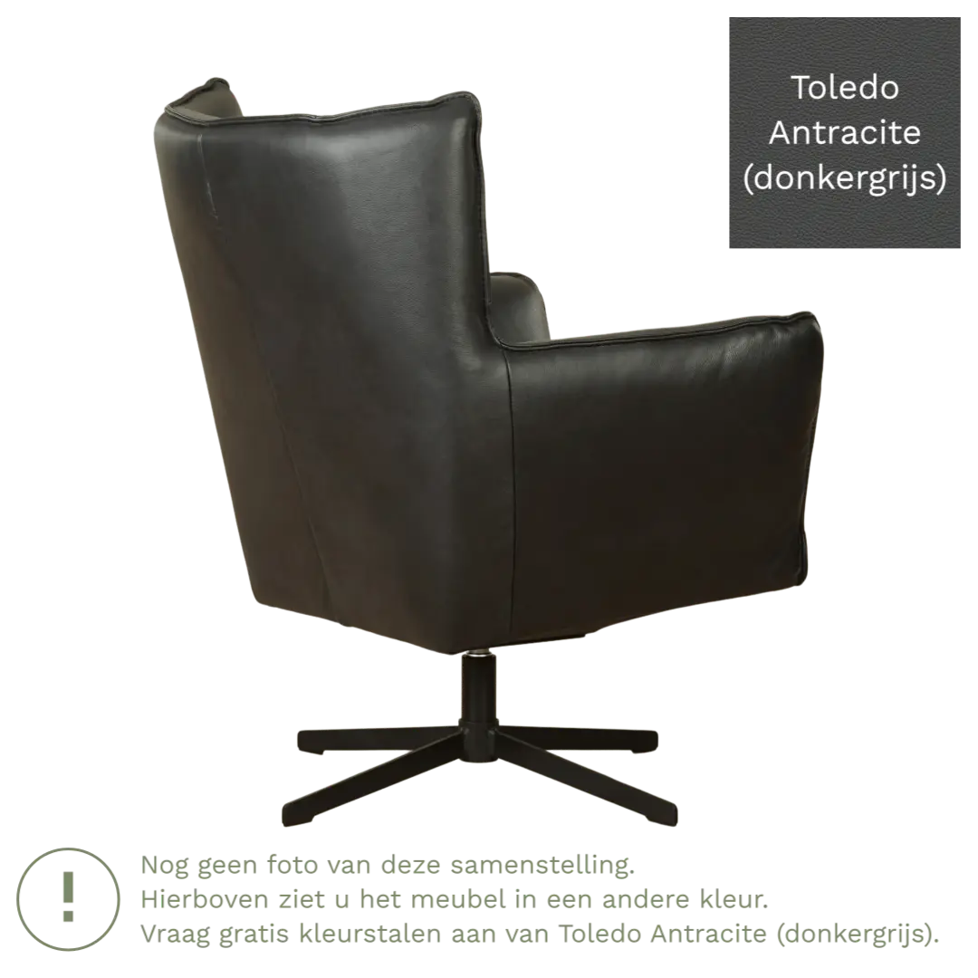 afbeelding van Leren draaifauteuil Lovely - Toledo Antracite (donkergrijs)