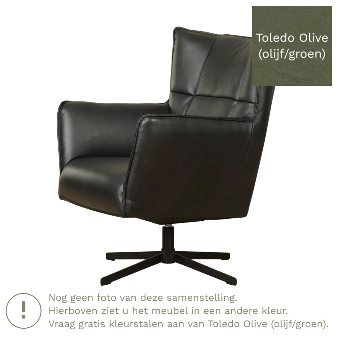 afbeelding van Leren draaifauteuil Lovely - Toledo Olive (olijf/goen)