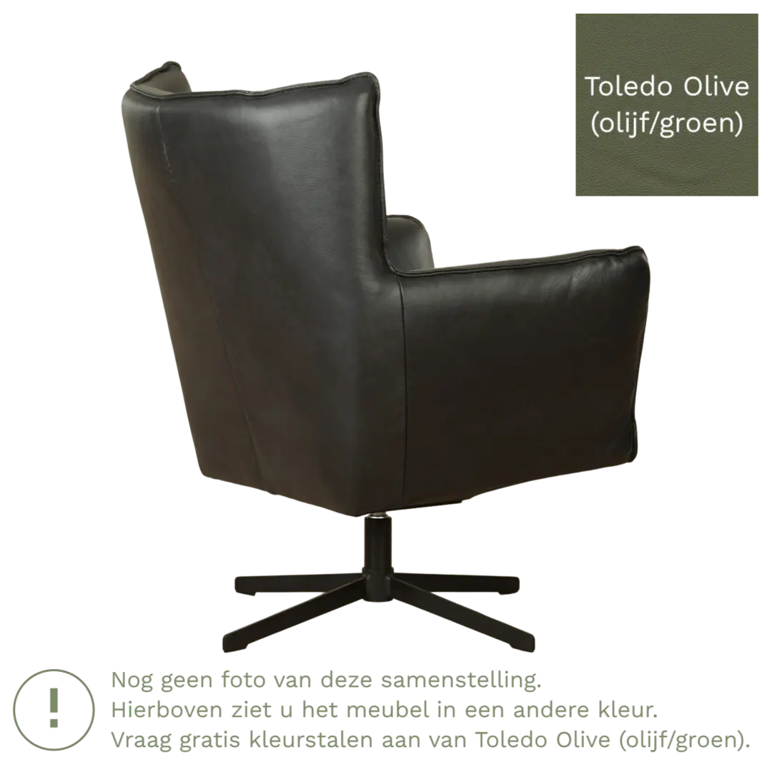 afbeelding van Leren draaifauteuil Lovely - Toledo Olive (olijf/goen)