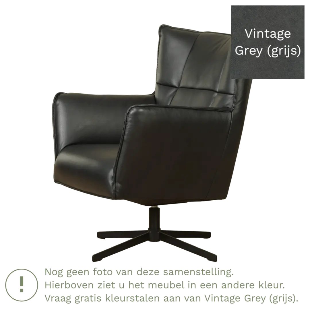 afbeelding van Leren draaifauteuil Lovely - Vintage Grey (grijs)
