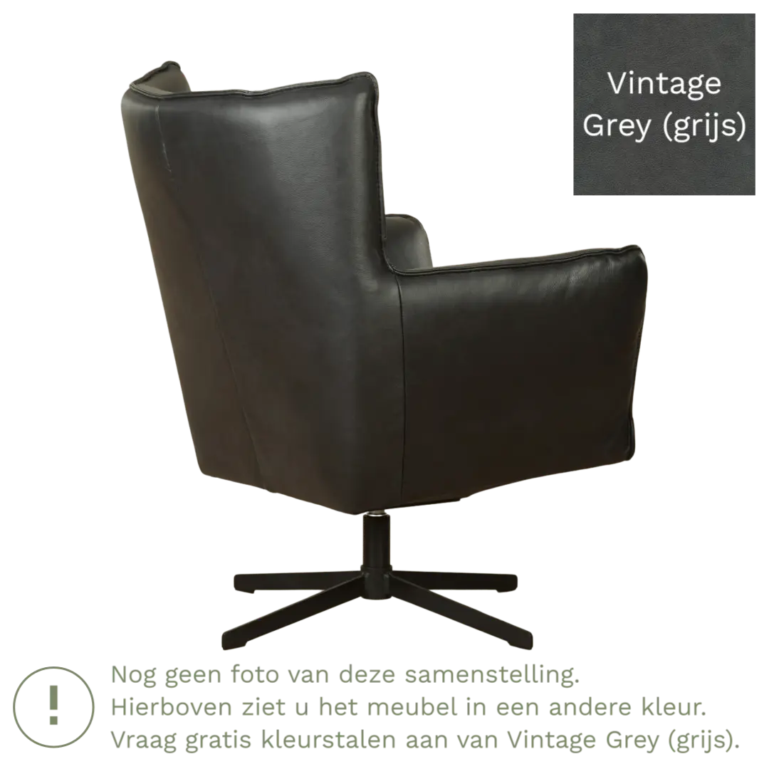 afbeelding van Leren draaifauteuil Lovely - Vintage Grey (grijs)