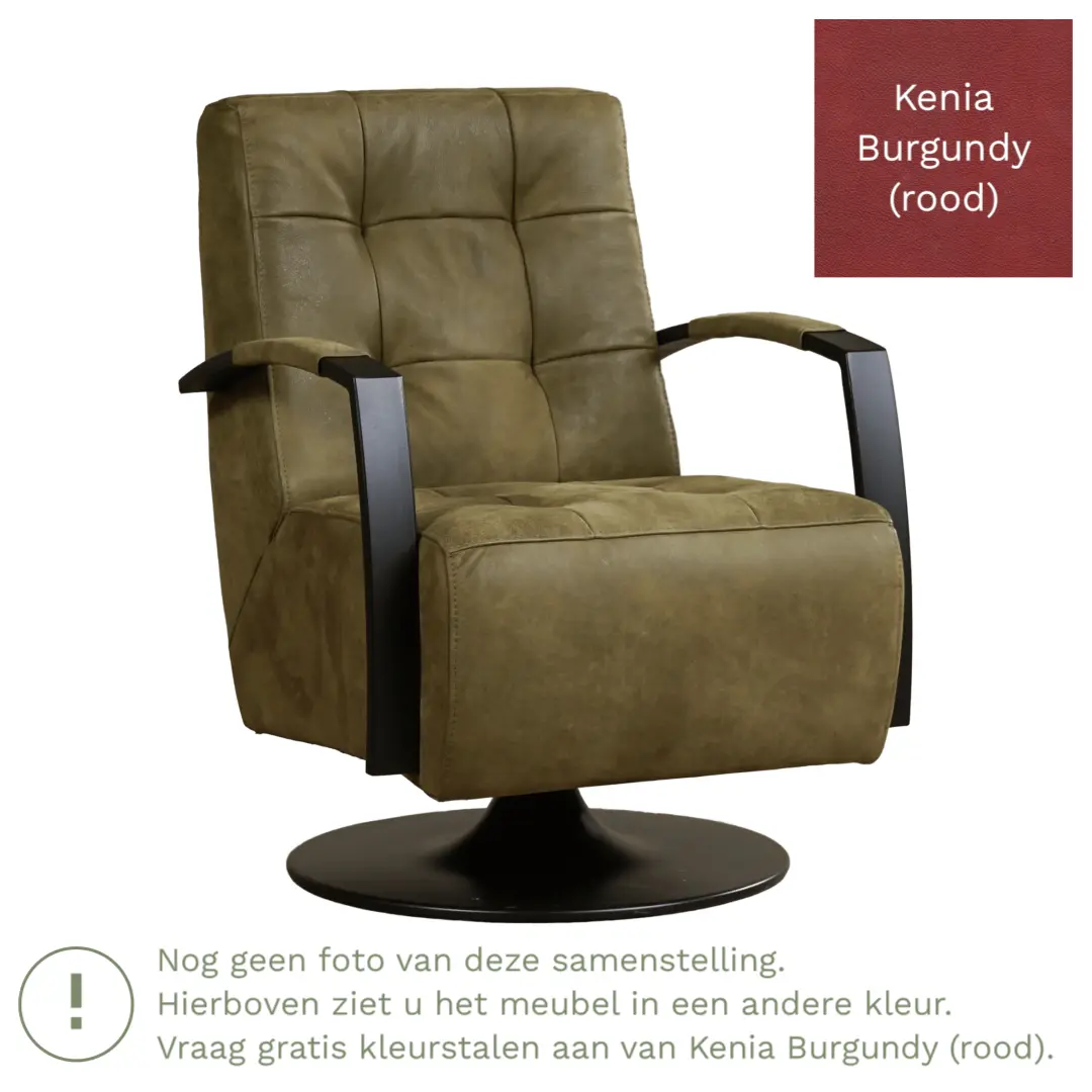 afbeelding van Leren draaifauteuil Mind - Kenia Burgundy (rood) - Schotelvoet zwart