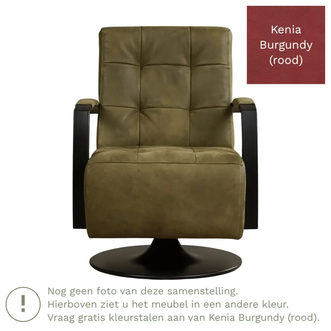 afbeelding van Leren draaifauteuil Mind - Kenia Burgundy (rood) - Schotelvoet zwart